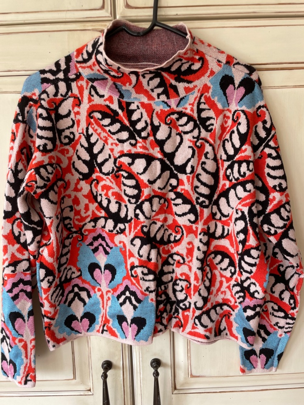 Anthropologie Maeve Multicolor Knit Sweater — Coral, Black, Pink & Light Blue